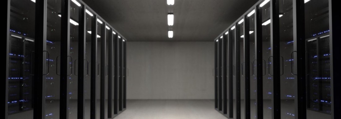 Rows of server racks in a data centre